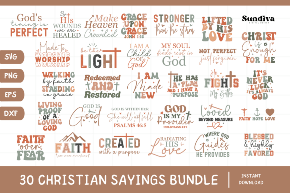 30 Christian Quotes SVG Faith Bundle for Crafts & Graphics