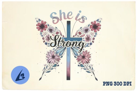 She is Strong Butterfly Jesus Floral PNG: A Graphics Gem for Crafts